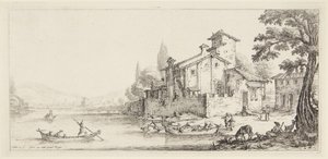 O passeio junto à água, da série Paysages Gravées pour Jean de Médicis, Paysages Dessinés à Florence (Paisagens para Giovanni de Medici ou paisagens concebidas em Florença) de Jacques Callot