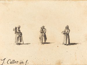 Três mulheres, uma segurando uma criança de Jacques Callot