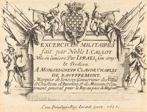 Página de rosto para "Os Exercícios Militares" de Jacques Callot