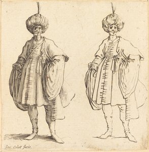 Dois turcos vestidos de turbanos com uma pluma. de Jacques Callot