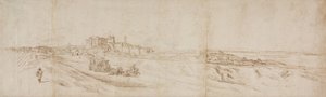 Vista do Castello Bracciano, perto de Roma com ônibus e figuras de Jacques Callot