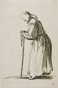 Mendigo de mulher com um rosário, prato sete de Os mendigos de Jacques Callot