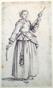Mulher com Fuso (giz preto sobre papel) de Jacques Callot