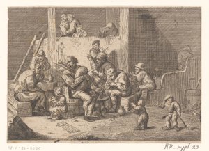 Interior com gaita-de-foles e violinista e dois cantores de Jacques Dassonville
