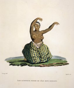 Dança mulher da ilha de Maui, nas ilhas havaianas, gravada por Parfait Augrand (n.1782)