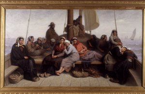 Pesca de ostras no convés de um barco - Pintura de Eugene Feyen (1815-1908), n.d.