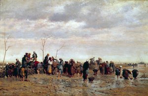 Os respigadores do mar. Ostericultura: as mulheres recolhem ostras na maré baixa. Pintura de Eugene Feyen (1815-1908)