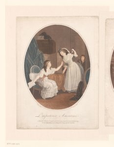 Interior com duas senhoras elegantes, um menino na porta L