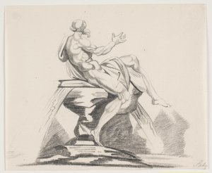 Figura barbuda masculina em vestes vistas de trás em uma fonte de Jacques Francois Joseph Saly