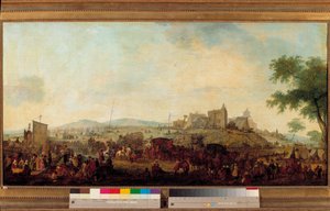 Vista do campo de manobras militares estabelecido sob o comando do Príncipe do Conde perto de Saint Omer de 5 de Agosto a 25 de Setembro de 1788 Este é Louis V Joseph de Bourbon-Conde (1736-1818). Pintura de Jacques Francois Joseph Swebach (1769-1823) 1788 de Jacques Francois Joseph Swebach