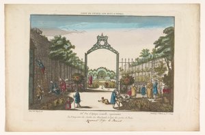 Gezicht op de Jardin des Marchands te Parijs
Jardim num dos portões de Paris (título sobre o objecto) de Jacques Gabriel Huquier