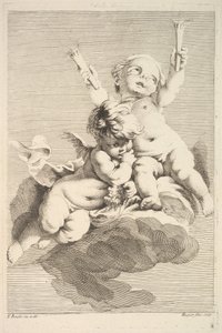 Dois Cupidos, Um Segurando Tochas, meados do século XVIII. de Jacques Gabriel Huquier
