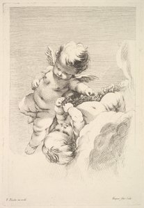Dois Cupidos, Um Segurando uma Coroa, meados do século XVIII. de Jacques Gabriel Huquier