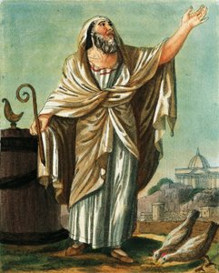 Augur, de Jacques Grasset de Saint-Sauveur (1757-1810), gravura da Roma Antiga, ou descrição histórica e pictórica de tudo o que se relaciona com o povo romano, seus militares, costumes, vida religiosa e pública.