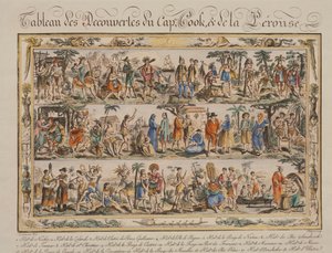 Os Descobrimentos de James Cook e Jean Francois de Galaup Comte de Laperouse no século XVIII, de Jacques Grasset de Saint Sauveur, gravura colorida de Jacques Grasset de Saint Sauveur