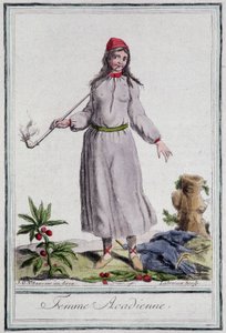 Femme acadienne - em "Encyclopedia of travels" de Grasset St Sauveur, ed. 1796 de Jacques Grasset de Saint Sauveur