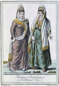 Mulheres europeias em vestuário turco - in "Encyclopédie des voyages" de Grasset Saint Sauveur, ed. Paris 1796 de Jacques Grasset de Saint Sauveur
