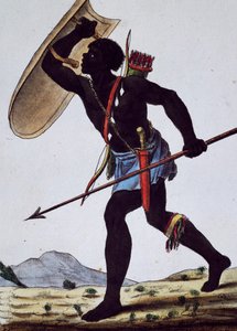 Juida warrior, África, gravura da Enciclopédia das Viagens