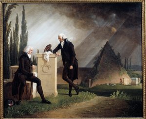 Elegie Romana ou "Retrato duplo no Cemitério Protestante de Roma" Os símbolos da Franc Maconnerie estão representados. Pintura de Jacques Sablet (1749-1803) 1791 Brest, Musee des Beaux Arts - Elegy Romana ou "Retrato duplo no Cemitério Protestante de Roma"