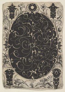 Caixa Oval Decorada com Schweifwerk em Duas Variantes, Rodeada por Motivos Menores..., ca. 1614-19.