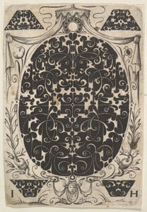 Pingente Oval Decorado com Schweifwerk, Rodeado por Motivos Menores e Coroado b..., ca. 1614-19.