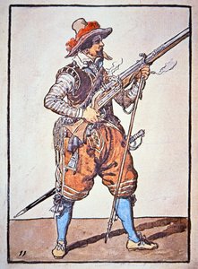 Arquebusier armado com mosquete de fósforo, ilustração do 