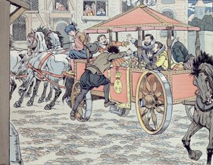 Assassinato de Henri IV por Francois Ravaillac na rue de la Ferronerie em 14 de maio de 1610, c.1900 de Jacques Marie Gaston Onfray de Breville (Job)