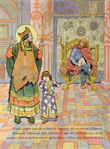 Rei Dagobert I (c. 603-39), colocando as calças no caminho errado, ilustração de &39;France, Son Histoire&39; de G. Montorgueil, c.1910