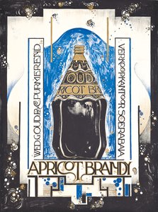 Cartaz de propaganda de aguardente de damasco, para o vendedor de vinho e xerez Oud, c.1920 (cor lito) de Jacques Jongert