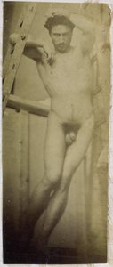 Estudo de um modelo masculino nu suspenso num andaime de madeira, no estúdio de Jacques de Lalaing de Jacques Lalaing (attributed to)