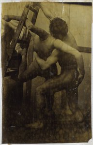 Estudo de um modelo masculino nu, lutando com boneca, no estúdio de Jacques de Lalaing de Jacques Lalaing (attributed to)