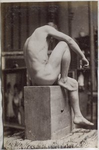 Estudo de um modelo nu masculino, sentado e visto de lado, no estúdio de Jacques de Lalaing de Jacques Lalaing (attributed to)