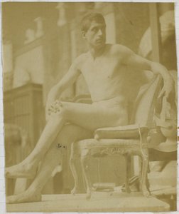 Estudo de um modelo nu masculino, sentado numa poltrona e visto de trás, no estúdio de Jacques de Lalaing de Jacques Lalaing (attributed to)