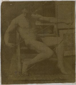 Estudo de um modelo nu masculino sentado em um degrau, visto de frente com uma corda e um laço no colo, no estúdio de Jacques de Lalaing de Jacques Lalaing (attributed to)