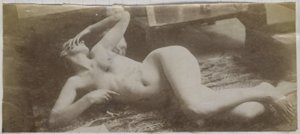 Estudo de uma modelo feminina nua, deitada sobre uma pele de tigre, no estúdio de Jacques de Lalaing de Jacques Lalaing (attributed to)