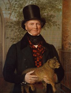 Retrato de Edward Cross, segurando um filhote de leão, 1838 de Jacques Laurent Agasse