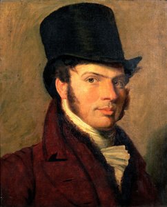 Retrato, de, um, homem jovem, em, um, chapéu superior