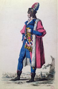Figurino de um Representante do Povo Francês em 1793, de "A New Collection of Military Costumes from France and other Countries, Old and Modern", Paris de Jacques Louis (after) David