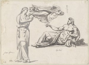Um deus do rio e duas esculturas clássicas de Jacques Louis David