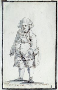 Revolução Francesa: "Caricatura de Mirabeau-Tonneau" Andre Boniface Louis Riquetti (1754-1792), Visconde de Mirabeau, conhecido como "Mirabeau-Tonneau" (Mirabeau Tonneau) foi apelidado de barril por causa da sua corpulência. Desenho em tinta marrom por Jac de Jacques Louis David