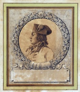 Philippe Francois Joseph Le Bas - Retrato de Philippe-Francois-Joseph Le Bas (1764-1794) de Jacques Louis David (1748-1825), c. 1793 - Caneta, pincel, tinta indígena sobre papel, D 15,2 - Coleção Particular de Jacques Louis David