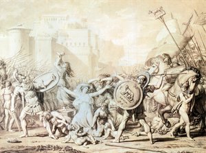 Estudo para Violação de Mulheres Sabine (caneta, tinta, aguarela e desenho a lápis) de Jacques Louis David