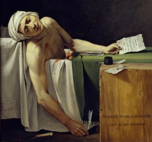 A Morte de Marat (John Paul Marat (1743-1793) assassinado). Detalhe. Pintura de Jacques Louis David (1748 - 1825). 1793 Sol. 1,62x1,3 m. Museu do Louvre Paris. de Jacques Louis David