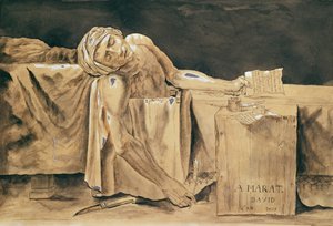 A morte de Marat, 1793 (caneta e tinta no papel) de Jacques Louis David