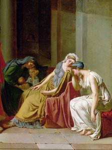 O juramento do detalhe Horatii de um grupo de mulheres à direita, c.1783 óleo sobre tela de Jacques Louis David