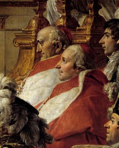 O Rito de Napoleão. Detalhe representando os Cardeais e Jean Baptiste Jules Bernadotte (1763-1844) durante o Sagrado do Imperador Napoleão I Bonaparte e coroação da Imperatriz Josefina em Notre-Dame de Paris no dia 2 de Dezembro de Jacques Louis David