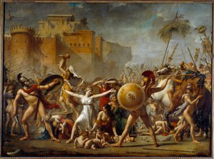 Os Sabines interpostos entre seus maridos romanos (direita) e seus irmãos Sabine (esquerda) mostrando-lhes seus filhos - Pintura de Jacques-Louis (Jacques Louis) David (1748-1825) de Jacques Louis David