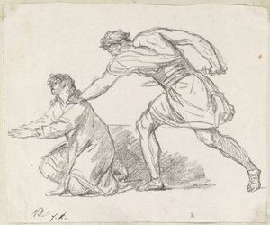 Guerreiro agarrando uma figura ajoelhada de Jacques Louis David