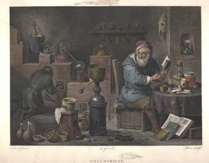 O Alquimista após a pintura de David Teniers, final do século XVIII. de Jacques Louis Perée