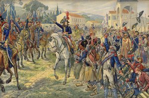 Napoleão Bonaparte em sua chegada na cidade ocupada de Nice de Jacques Marie Gaston Onfray de Breville (Job)